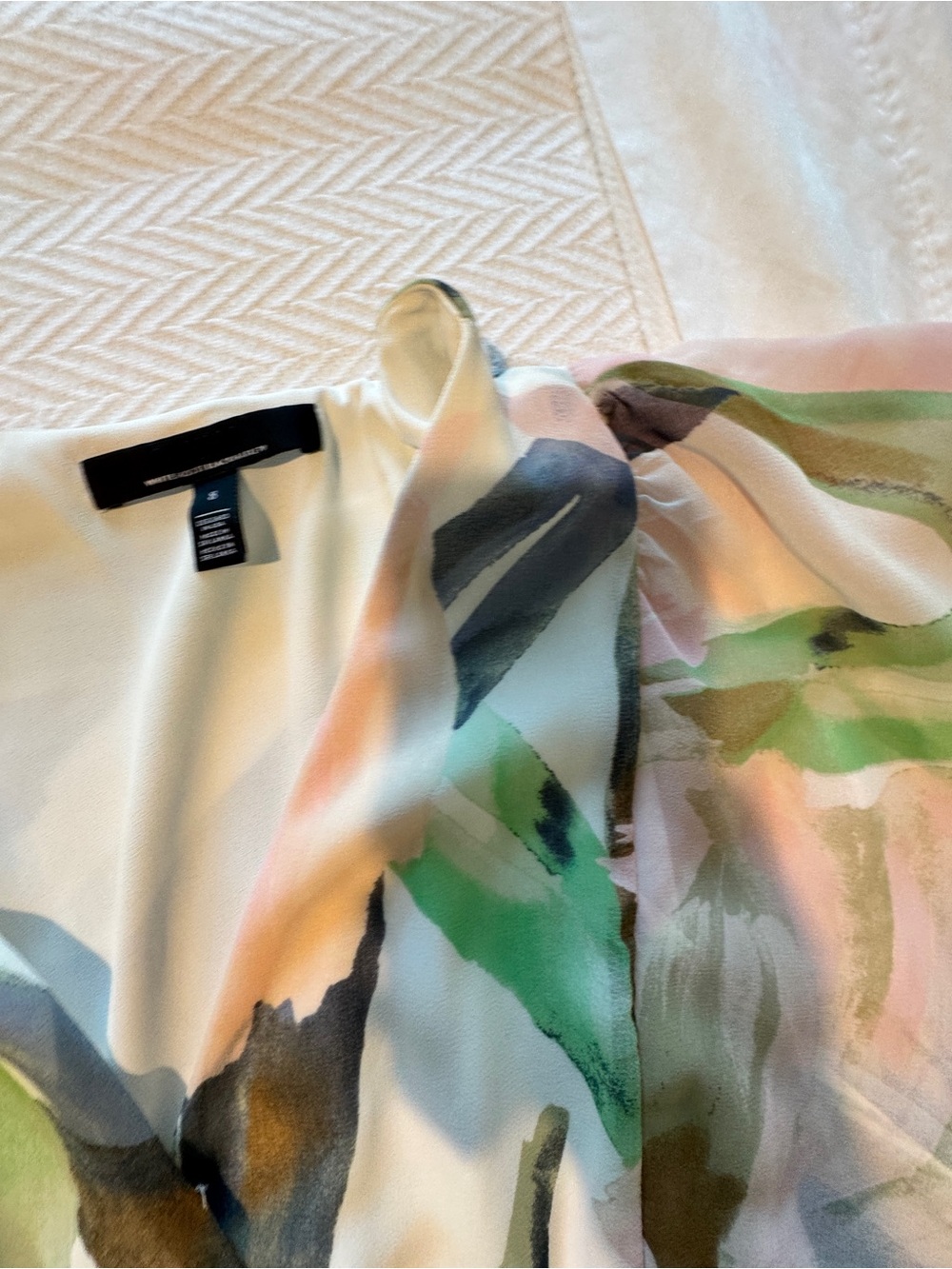 White House Black Market Pastel Pink, Green & Black Watercolor Midi Dress - Picture 2 of 2
